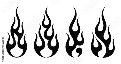 Black Flame Vector Illustration Set