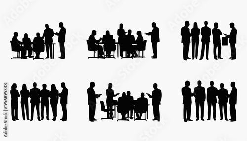 business people silhouettes Business Team Silhouettes Standing Group of Professional People Vector Illustration