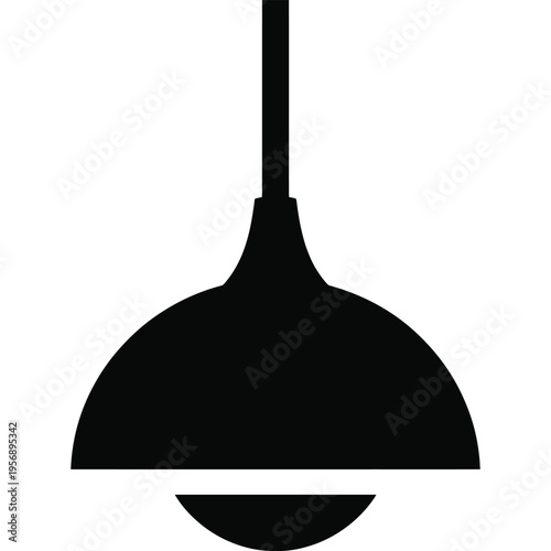 A minimalist black silhouette illustration of a modern hanging pendant lamp for interior lighting isolated on white background, Vector, illustration