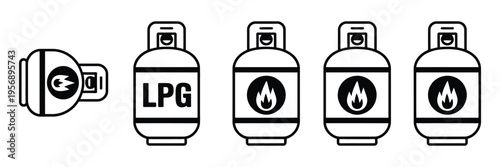 LPG Icon, linear and clipart style vector illustration of liquefied petroleum gas cylinder