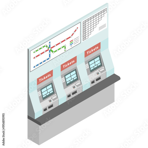 アイソメトリックイラスト：駅の券売機