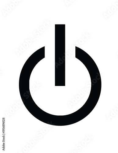 Black power symbol icon representing the standard electronic switch interface for turning off device isolated on white background, Vector, illustration