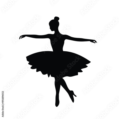 Elegant silhouette of a professional ballet dancer performing a graceful and classic dance move isolated on white background, Vector, illustration