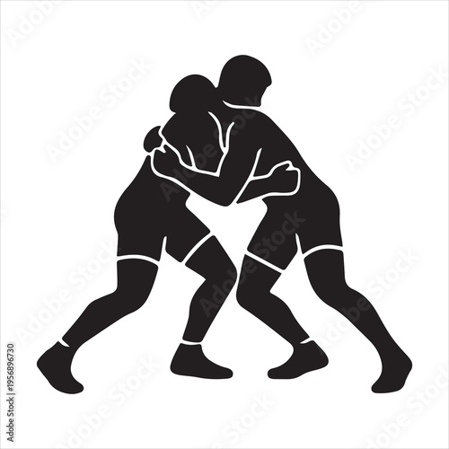 Wrestling icon in silhouette on white background.