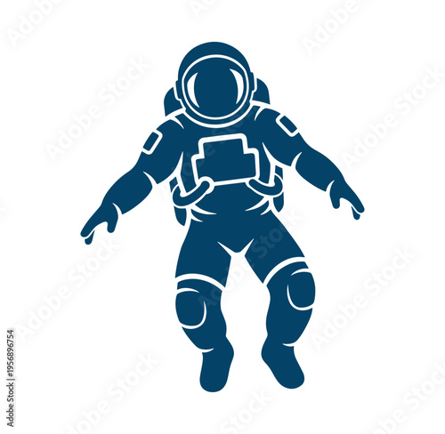 Astronaut floating in space with arms outstretched in a spacesuit