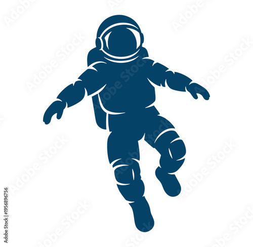 Astronaut floating in space with arms outstretched and legs bent