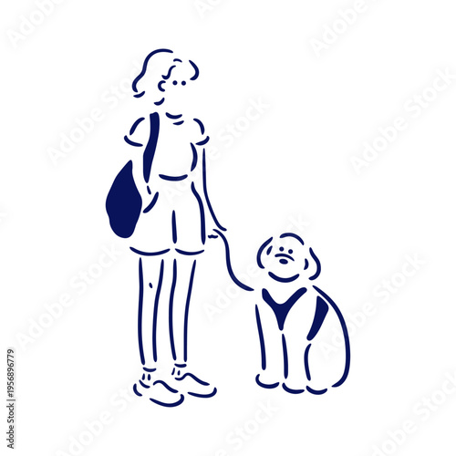 犬と散歩する女性のイラスト素材

