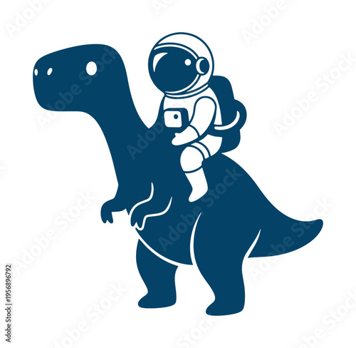 Astronaut riding on a dinosaur in space exploration concept