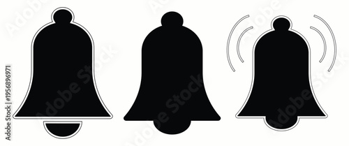 Notification bell icons vector illustration. Alert icon for incoming inbox message, ringing bell and notification number sign for alert and alarm. 