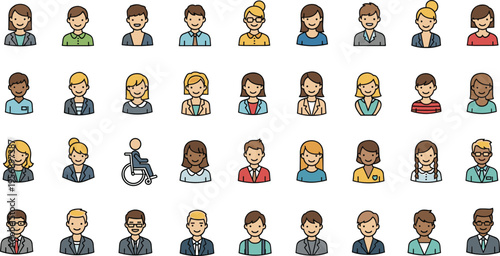 Diverse People Avatar Set with Men Women Different Professions and Inclusive Characters for User Profile Design Social Media and Team Illustration