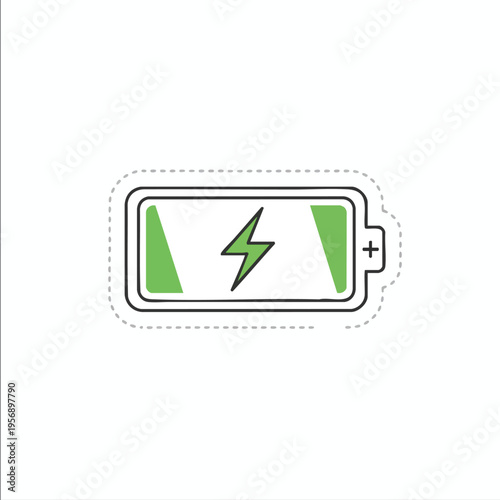 A green battery icon with a lightning bolt signifying charging, against white