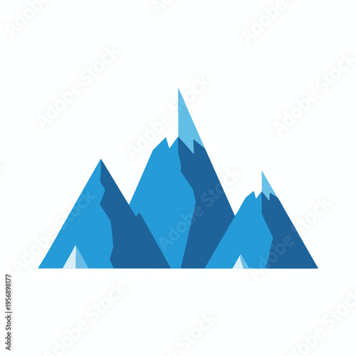 Abstract graphic of sharp, blue mountain peaks in varying shades