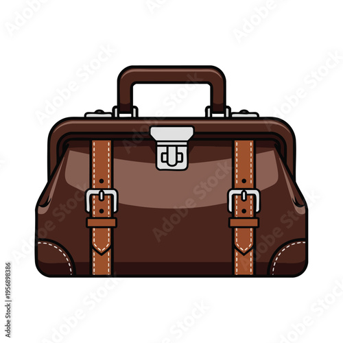 A brown leather satchel with buckles, straps, and a silver clasp