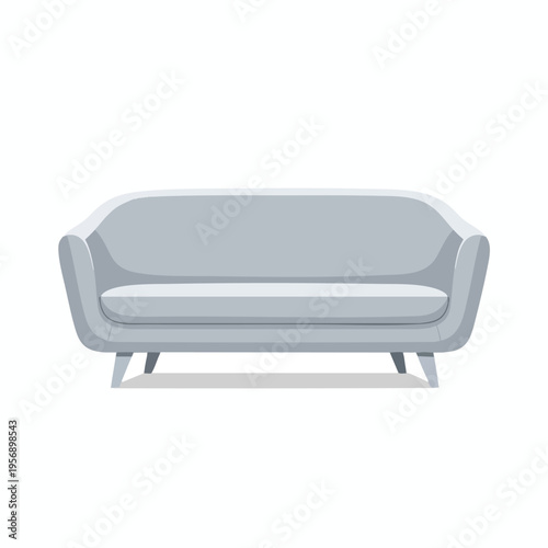 Minimalist light gray upholstered sofa with curved arms and angled legs