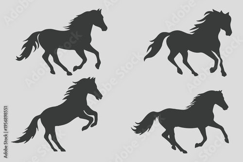 Running Horses silhouette set vector illustration. horses running on a white background. Perfect for themes related to horse racing, equestrian, and equine.