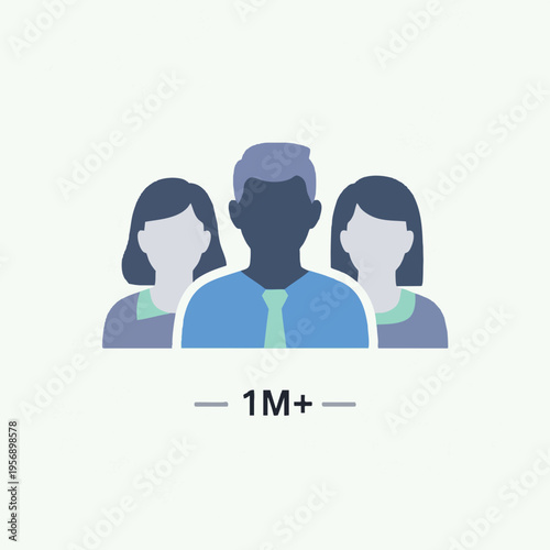 Flat illustration of three heads one male, two female, below text 1M+