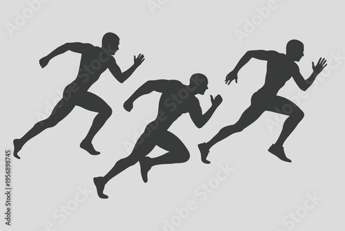Man running silhouette vector illustration. Male runner in motion.