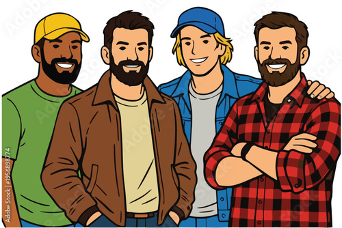 A vector portrait of four young people with different styles, showcasing fashion diversity, unity, and individuality through a modern, clean, and expressive visual composition.