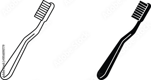 Toothbrush icon set, dental hygiene oral care brush outline and solid style bathroom health vector illustration isolated