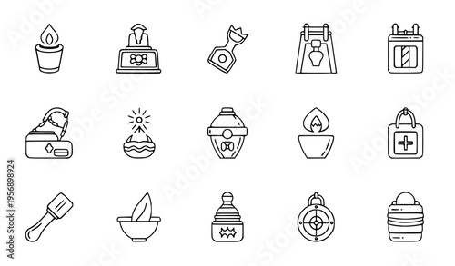 A set of minimalist icons representing various baby care and nursery items in a simple line art style