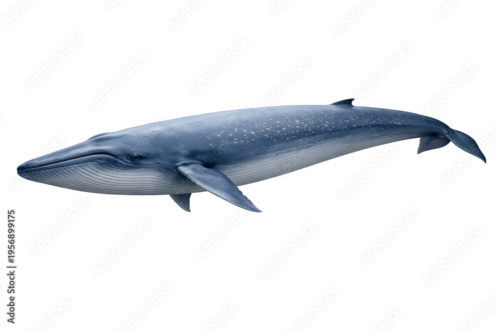 Fototapeta premium Blue Whale Side View Largest Marine Mammal Ocean Wildlife Realistic High Detail Aquatic Animal Isolated Png Transparent Background