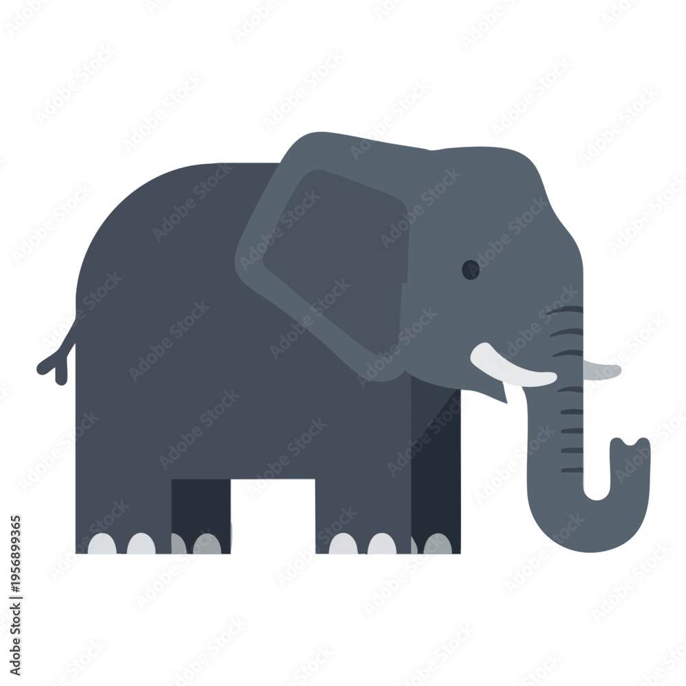 Obraz premium A minimalist, flat design of a gray elephant facing right with tusks and a curled trunk