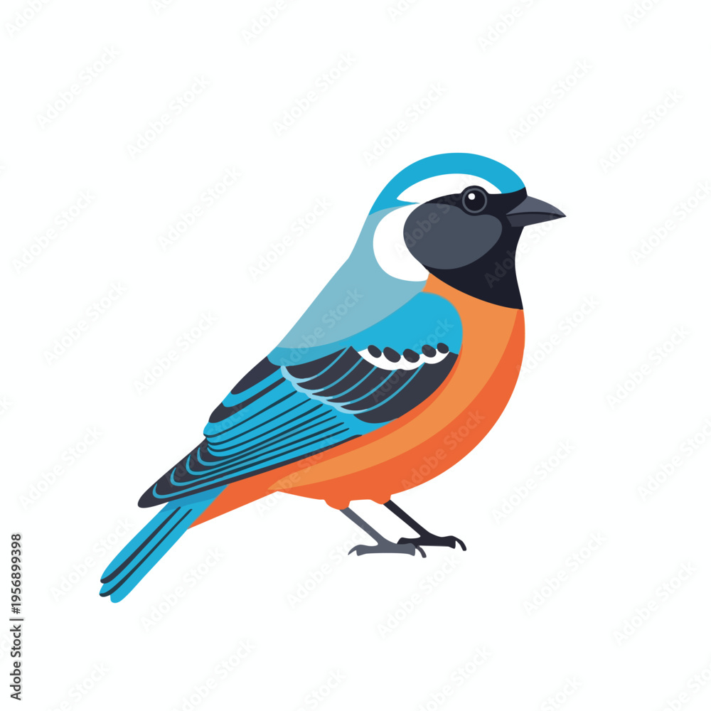 Obraz premium Stylized blue and orange bird illustration with detailed wings