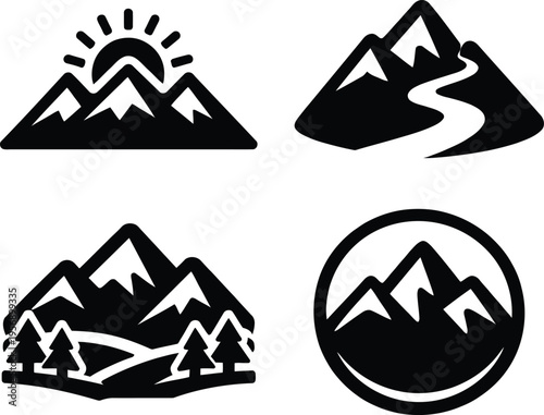 Black and white line of mountain climbing and hiking line mountain climbing climbers