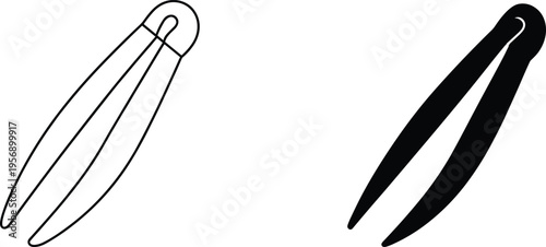 tweezers icon, cosmetic grooming precision tool for hair removal and beauty care, minimal outline and solid vector illustration