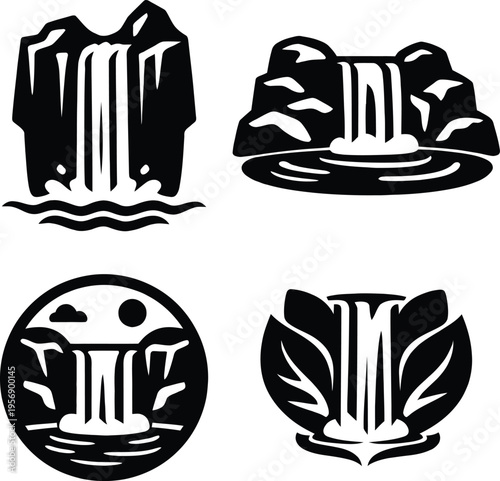 Black and white of stylized cartoon dogs in four poses sitting lying down