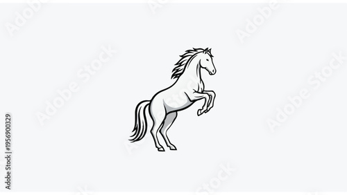 Black and White Horse Illustration Rearing 12.