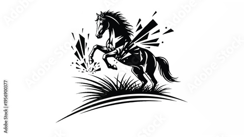 Black and White Horse Illustration Rearing Up 2.