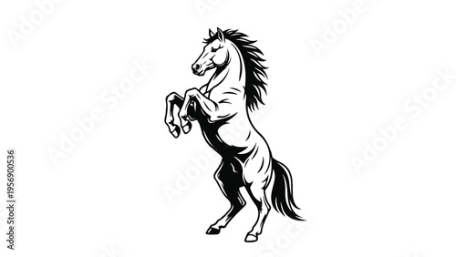 Black and White Horse Rearing Up Illustration.