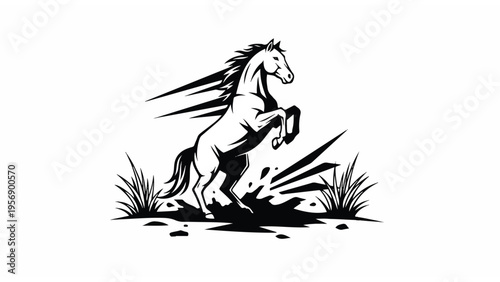 Black and White Horse Running Illustration.