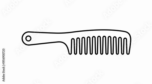 Simple black outline drawing of a hair comb with a handle and teeth on a plain white background, illustrating a basic grooming tool.