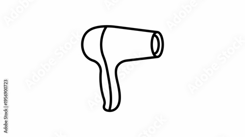 Simple black and white line art illustration of a hairdryer, a common personal grooming appliance.