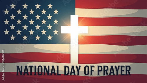 National Day of Prayer vector illustration with American flag and cross