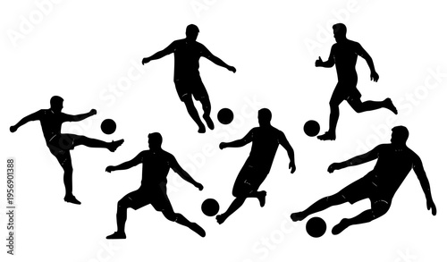 Soccer player silhouettes vector with diverse action poses for football, athletic, and sports illustration
