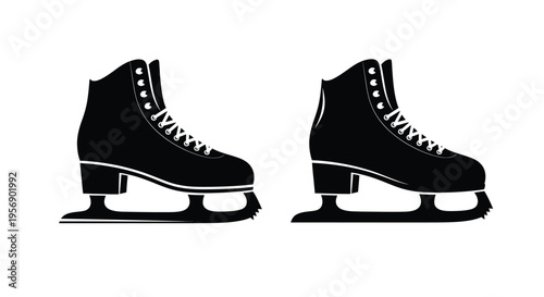 Black and white illustration of a pair of ice skates
