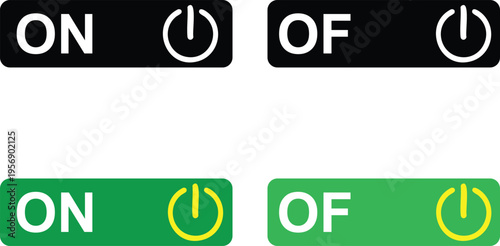 Black and green on off buttons with power symbols