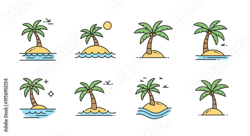 Palm trees on small island water.