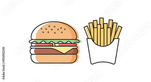 Burger and Fries Fast Food Meal.