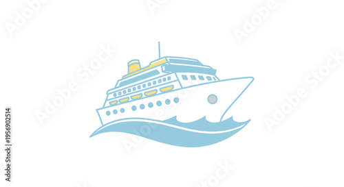 Large White Cruise Ship Sailing Ocean.