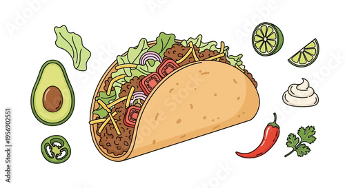 Taco with meat and vegetables.