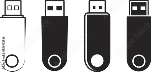 USB flash drive icon collection, portable data storage device symbol set isolated on light background vector