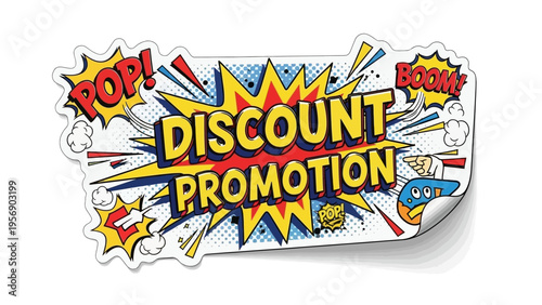 Discount Promotion Pop Art Style Comic Speech Bubble Sticker with Explosive Background