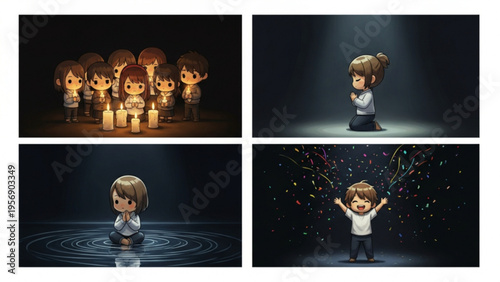 Chibi Illustrations of Prayer, Vigil, and Celebration