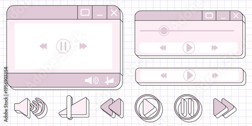 パステルカラーの動画プレイヤーと再生ボタンのセット