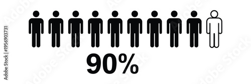 Male Population 90 percent male vector design with human figure symbols, illustrating gender distribution, demographic analysis, business insight, marketing research, and social statistics concept.