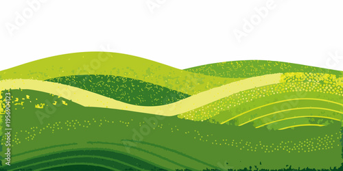 Abstract rolling hills landscape with a winding path in green tones